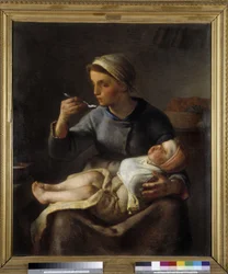 Donna che fa mangiare il suo bambino (Le porridge)