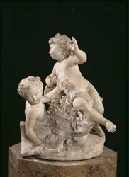 Due bambini che litigano per un bouquet
