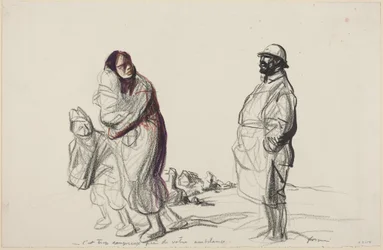 a) È troppo pericoloso vicino alla vostra ambulanza (recto); b) Studio di madre e bambini (verso)