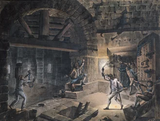 Vista di una cella della Bastiglia al momento della liberazione dei prigionieri il 14 luglio