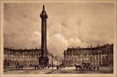 Veduta della replica della colonna di Traiano in Place Vendome, pubblicata da Auguste Bry
