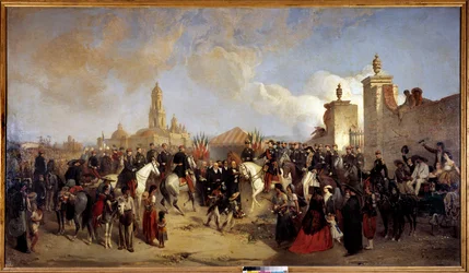 Spedizione in Messico (1861-1867): "Ingresso delle forze di spedizione francesi a Città del Messico il 10/06/1863, il generale Forey riceve dal prefetto Azcarte le chiavi della città"