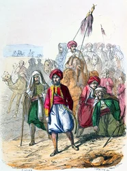 Ibrahim Pacha (1789-1848) marcia a piedi con le sue truppe, durante la campagna contro i wahhabiti