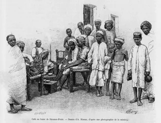 Caffè al Bazaar di Steamer Point, Aden, Yemen. Incisione di A.Rixens per illustrare la storia 