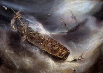 Devozione del capitano Dess, di Bordeaux, verso la nave olandese Columbus, nella tempesta. Dipinto di Théodore Gudin (1802-1880), 1829. H. 2,1 x 2,95 m, Bordeaux, Musée des Beaux-Arts