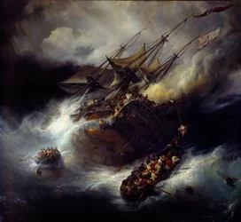 Incendio della Kent, affondamento di una barca (1800). Dipinto di Théodore Gudin (1802-1880)