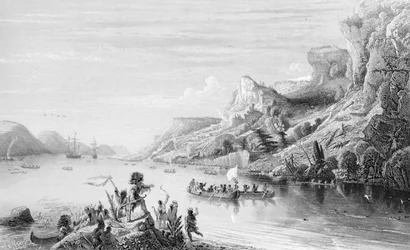 Jacques Cartier (1491-1557) sul fiume San Lorenzo, 1535