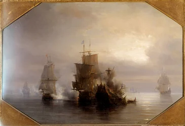 Combattimento navale del cavaliere Marc-Antoine de Saint-Pol Hecourt (1665-31 ottobre 1705), 31/10/1705. Dipinto di Théodore Gudin (1802-1880) XIX secolo. Parigi, Museo della Marina