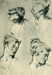 Quattro studi di teste femminili, inizio XVIII secolo, 1943