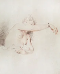 Donna nuda con il braccio alzato