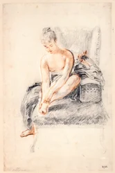 Giovane donna nuda che tiene un piede tra le mani, 1716-18