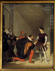 Don Pedro de Toledo, ambasciatore di Filippo II, bacia la spada di Enrico IV (1553-1610). Scala di Enrico II al Louvre. Dipinto di Jean Auguste Dominique Ingres