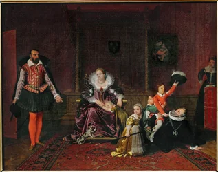 Il re francese Enrico IV gioca con i suoi figli mentre entra l