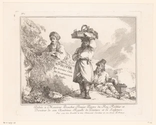 Tre venditori ambulanti con le loro merci vicino a una roccia (2me Suitte de Divers Cris de Marchands de Russie)
