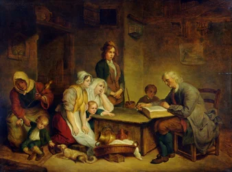 Un padre che legge la Bibbia alla sua famiglia