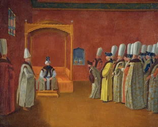 Il sultano Ahmed III riceve una delegazione ambasciatoriale europea al Palazzo Topkapi
