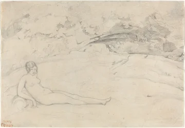 Nudo reclinato in un paesaggio