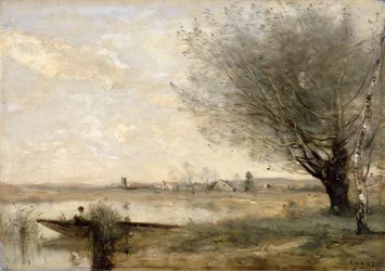 Pescatore ormeggiato a una riva