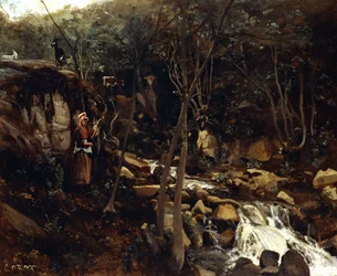 Lormes - Un torrente con un contadino in piedi che fila la lana, 1842