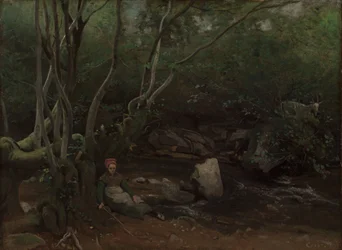 Lormes: Capraia seduta accanto a un ruscello in una foresta, 1842