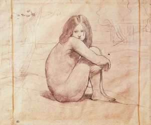 Ragazza nuda seduta, disegno di Jean-Baptiste-Camille Corot (1796-1875)