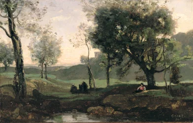 Tramonto: Figure sotto gli alberi