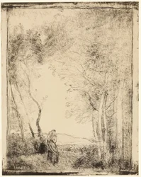 Giovane madre al margine del bosco
