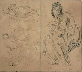Schizzi: Quattro figure e Madre seduta con bambino (recto); Madre seduta con bambino (verso)