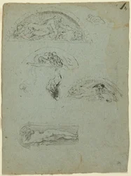 Figura in piedi in una nicchia e studi per il gruppo Ugolino (recto); Prelato in rosso in una folla (verso)