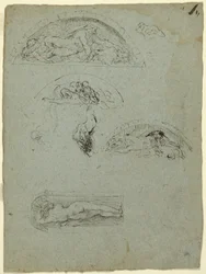 Figura in piedi in una nicchia e studi per il gruppo Ugolino, 1857-58