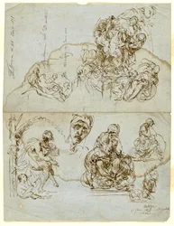 Lettera incompiuta con studi per il gruppo Ugolino