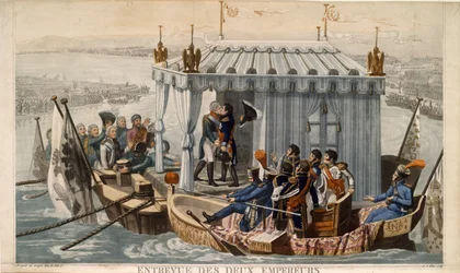 Incontro degli Imperatori Alessandro I di Russia e Napoleone I di Francia al Neman vicino a Tilsit il luglio