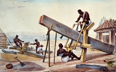 Boscaioli schiavi, da «Voyage Pittoresque et Historique au Bresil», inciso da Thierry Freres, 1835