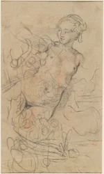 Nudo reclinato con il braccio destro alzato (studio di composizione)