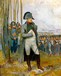 Napoleone I e il suo stato maggiore osservano i granatieri della Guardia Imperiale - Dipinto ad acquerello e gouache su cartone di Édouard Detaille (1848-1912), 1911. Dimensioni 0,73 x 0,54 m - Parigi, Musée de l