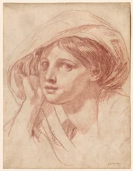 Testa di giovane donna, 1785 circa (gesso rosso su carta bianca)