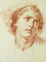 Testa di donna che guarda in alto a destra