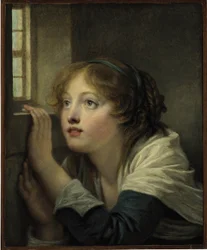Giovane ragazza alla finestra
