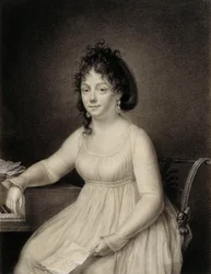 Una signora seduta, tre quarti di lunghezza, presumibilmente un membro della famiglia dell