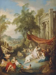 Ninfe che si Bagnano in una Piscina vicino a una Loggia