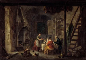 Il Benedicite Scena di pasto in una famiglia di contadini, la preghiera