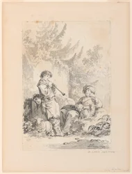 Pastorello e pastorella in un paesaggio