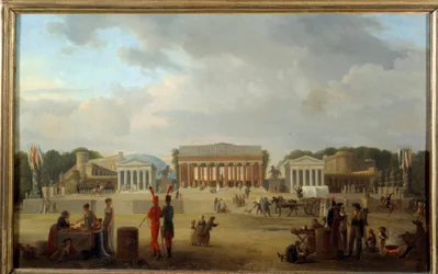 Vista del grande teatro sulla Place de la Concorde a Parigi per la festa della Pace il 18 fog an X (9/11/1801)