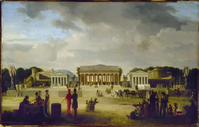 Vue du grand théâtre élevé sur la place de la Concorde pour la fête de la Paix, le 18 brumaire, an X (9 novembre 1801), nel 1801