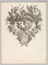 Vignetta con sfingi e putti