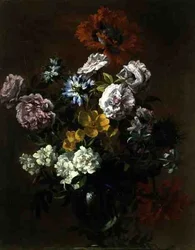Natura morta di fiori in un vaso di vetro