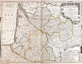 Mappa della Guienna e della Guascogna (sud-ovest della Francia)