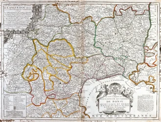 Mappa del Languedoc (Sud della Francia) (incisione)
