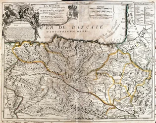 Mappa della provincia di Biscaglia (Spagna) e del regno di Navarra (Francia) (Incisione)