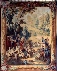 Caccia di Luigi XV (1710-1774). Arazzo di Jean Baptiste Oudry (1686-1755)